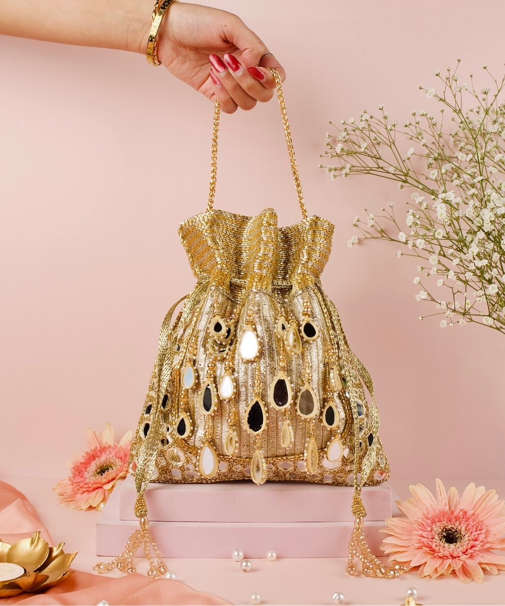 Noorah Gold Georgette Potli