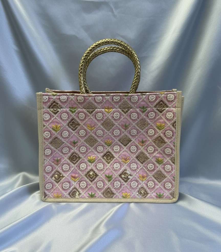 Elegant Pink Brocade Pooja Bag