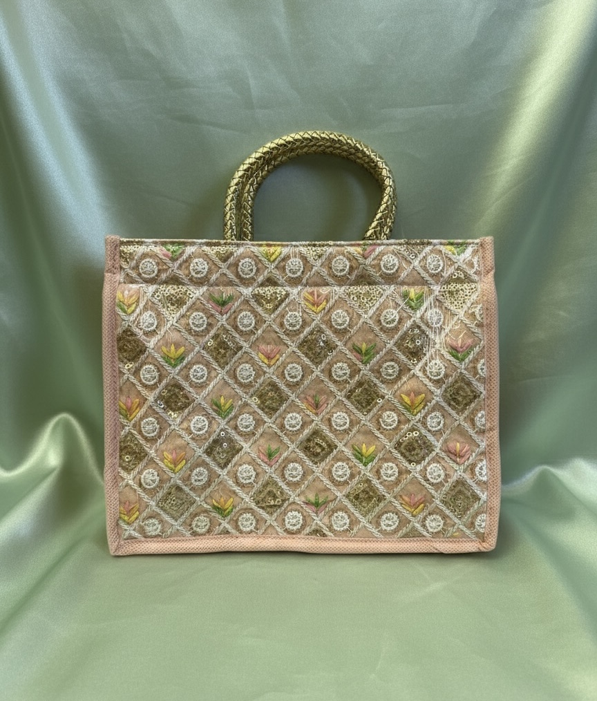 Elegant Peach and Gold Pooja Bag