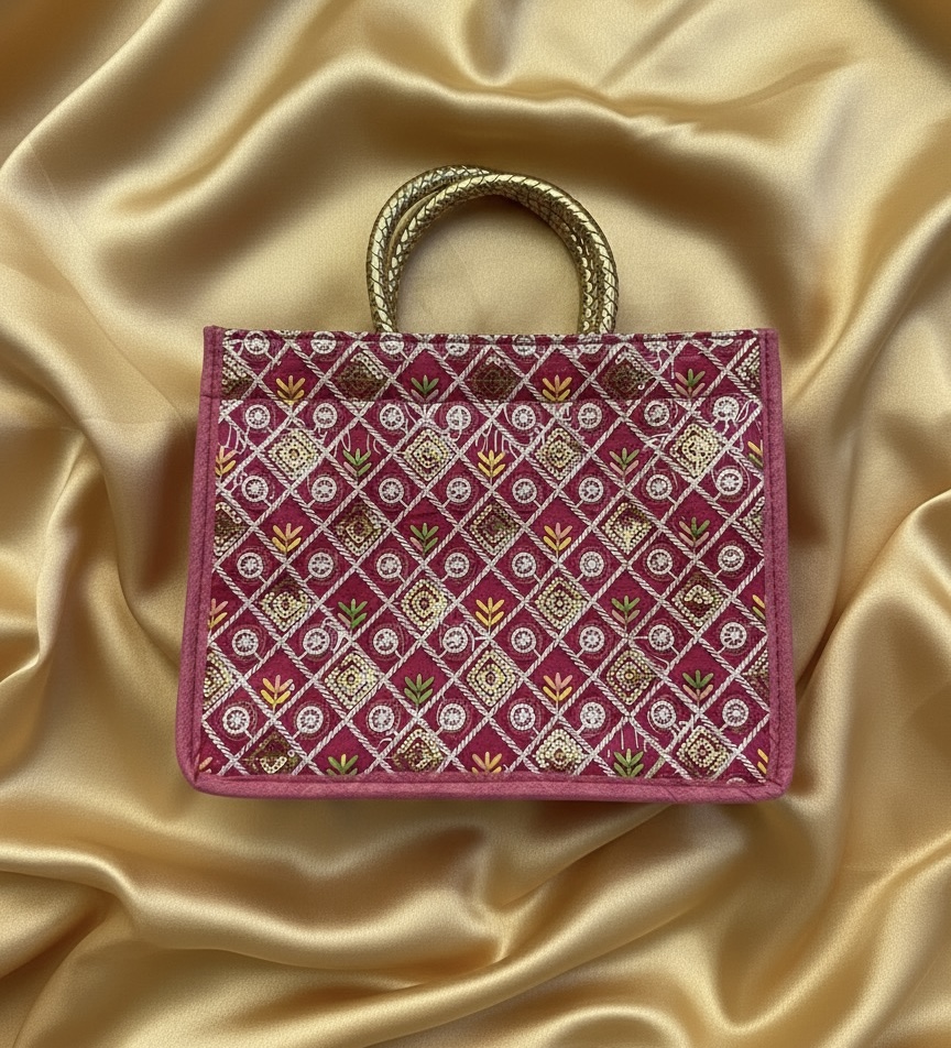 Vibrant Rani Pink Embroidered Pooja Bag	