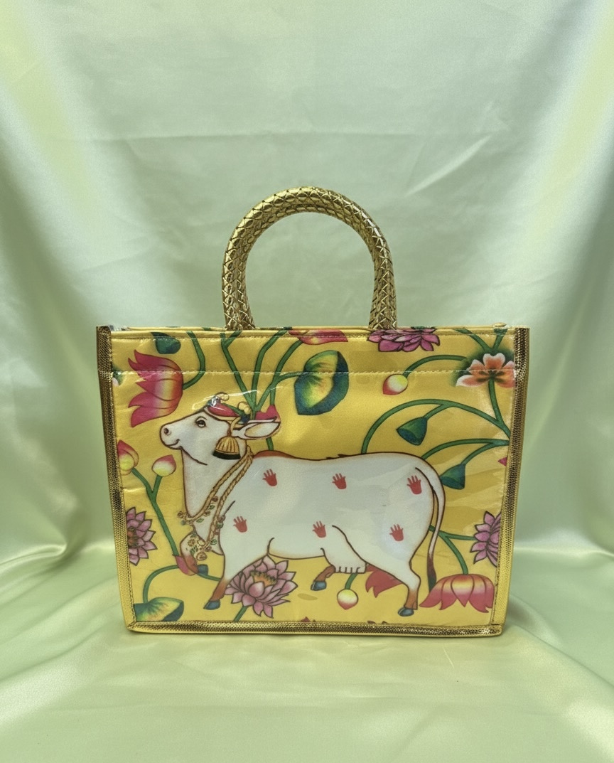 Yellow Cow Print Pooja Bag