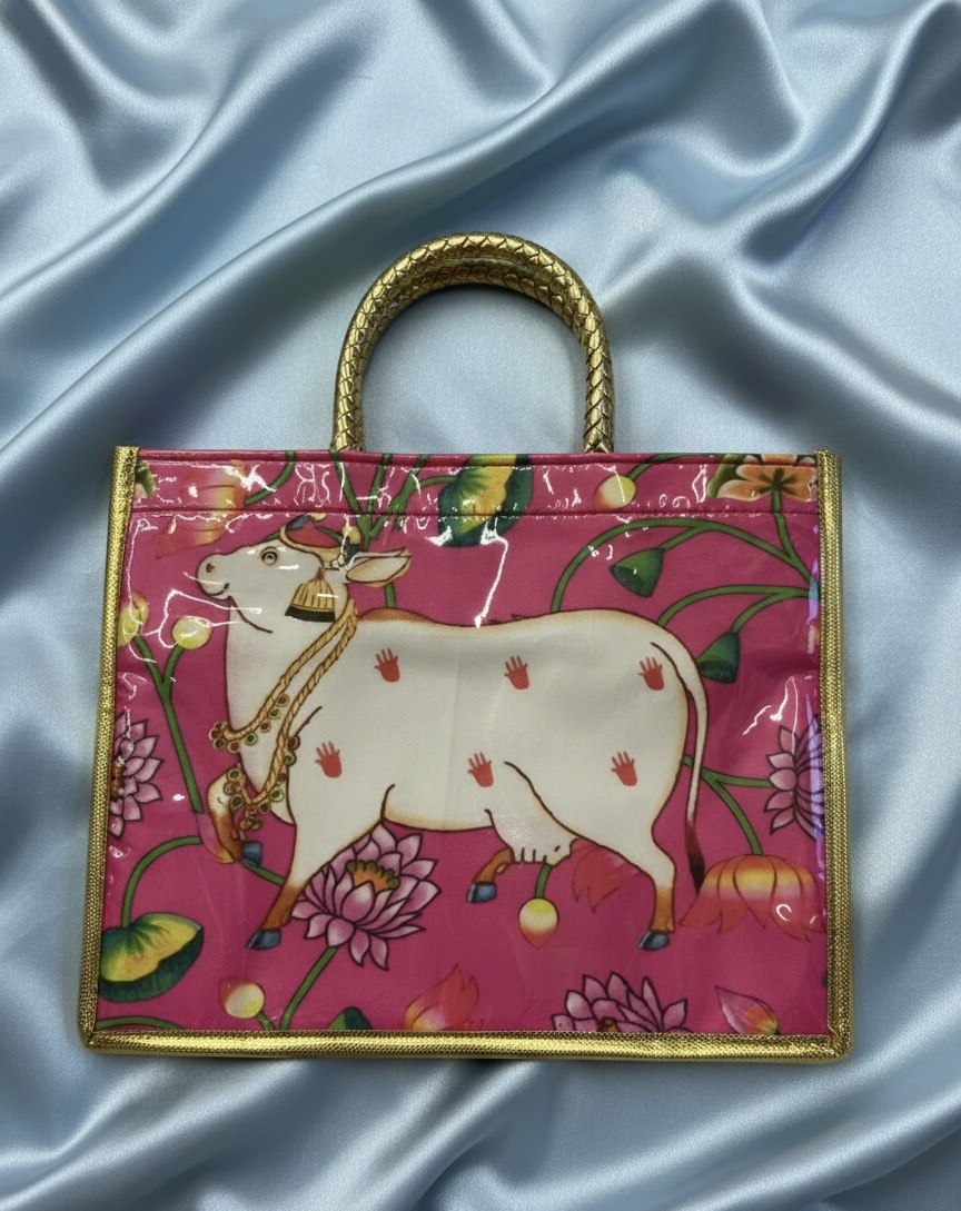 Dark Pink Cow Print Pooja Bag
