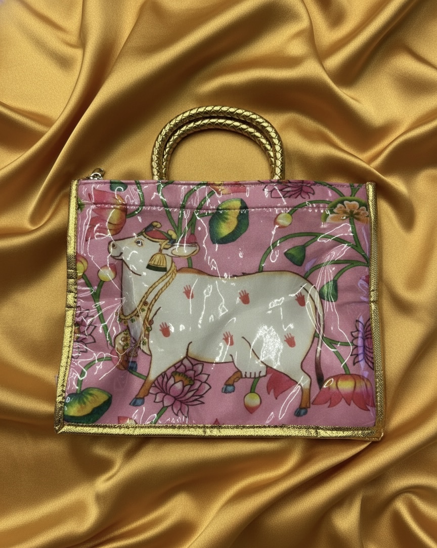 Pink Cow Print Pooja Bag