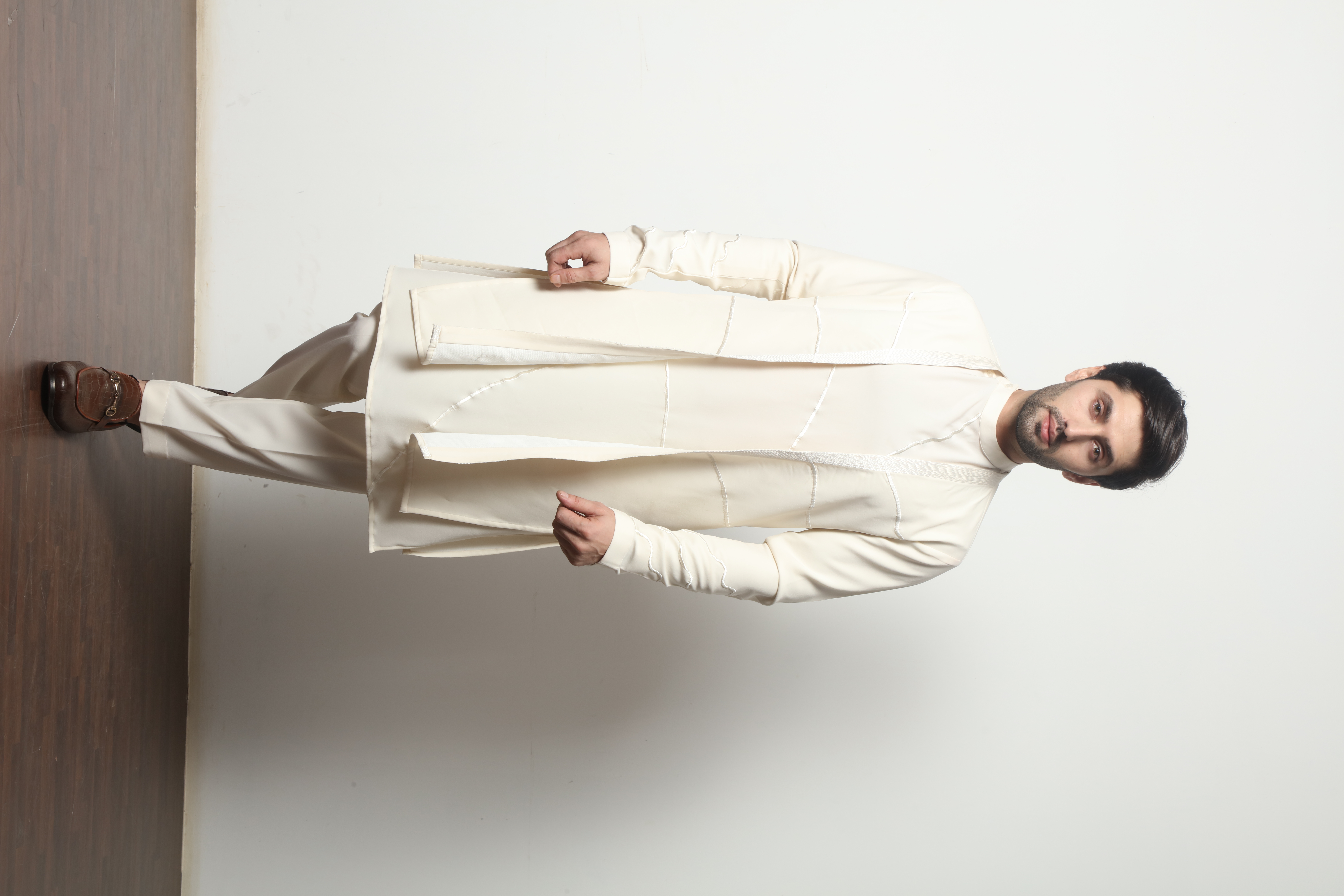Cream Crepe Indo-Western Jacket Set