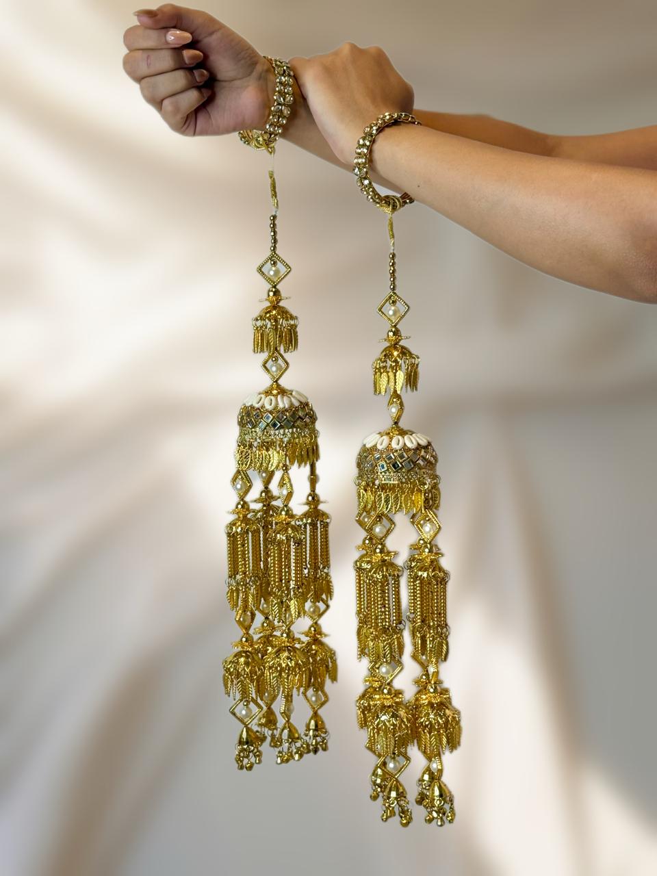 Mirror-detailed Gold Kaleeras with Shell Accents
