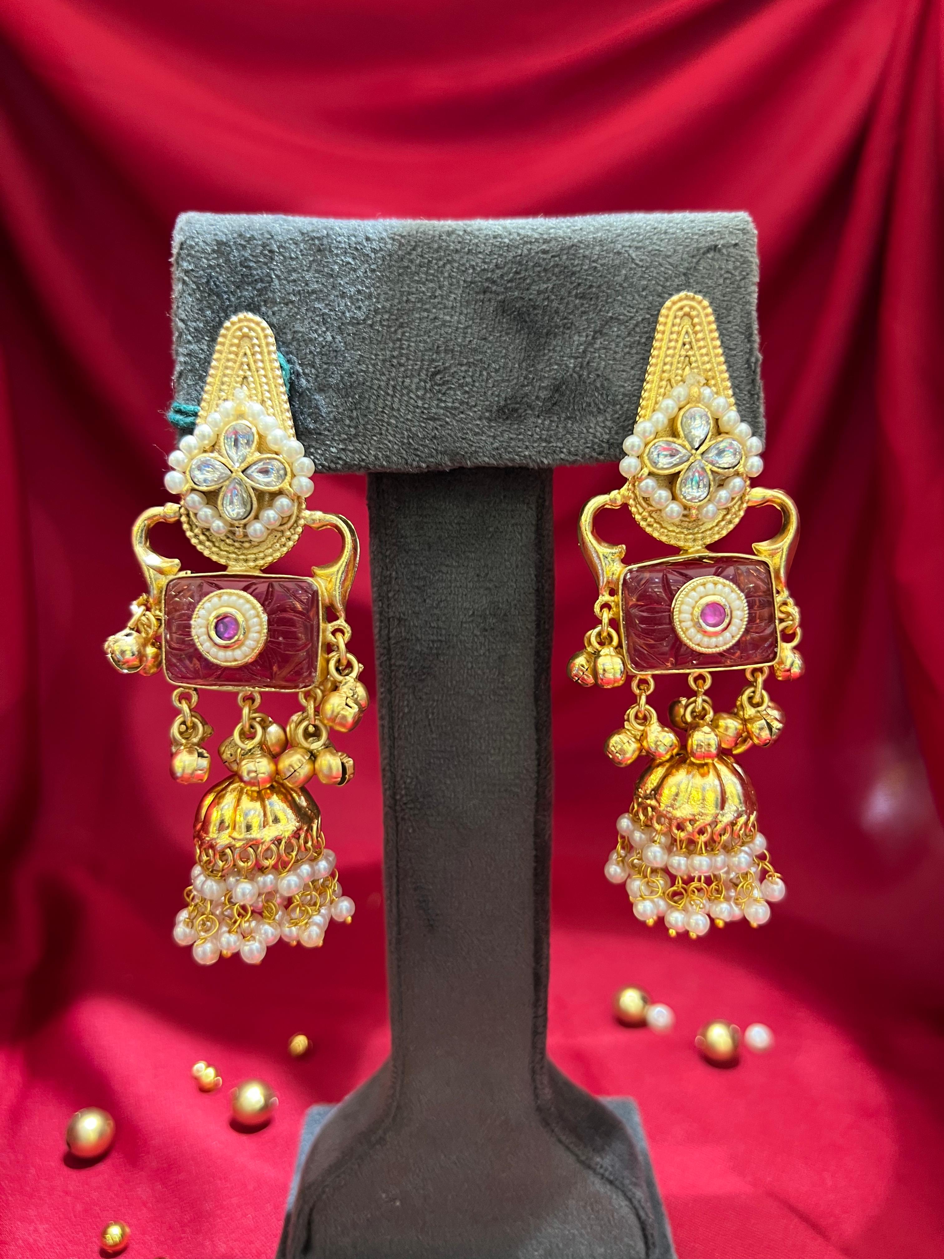 Royal Plum Enamel & Pearl Jhumkas