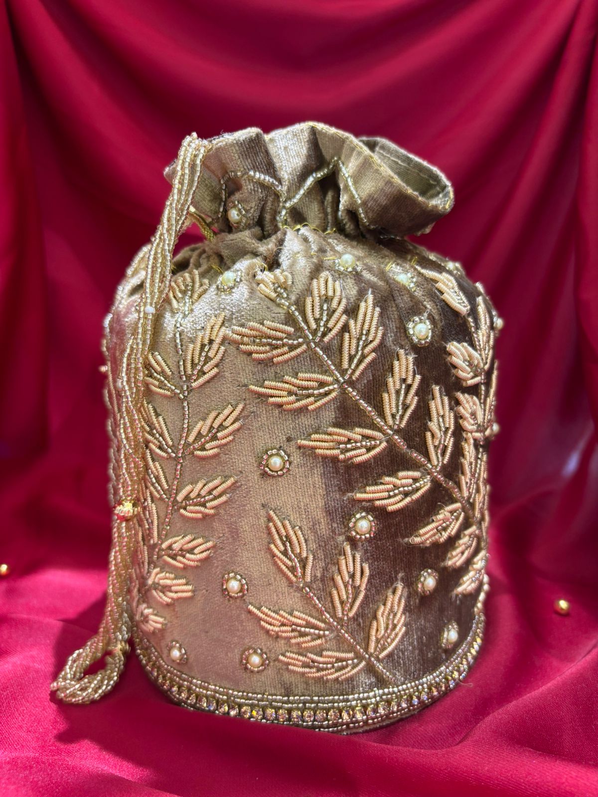 Traditional Leaf Embroidered Potli Bag