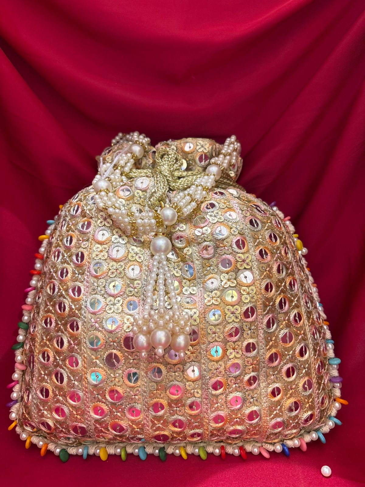 Golden Mirror Work Potli Bag