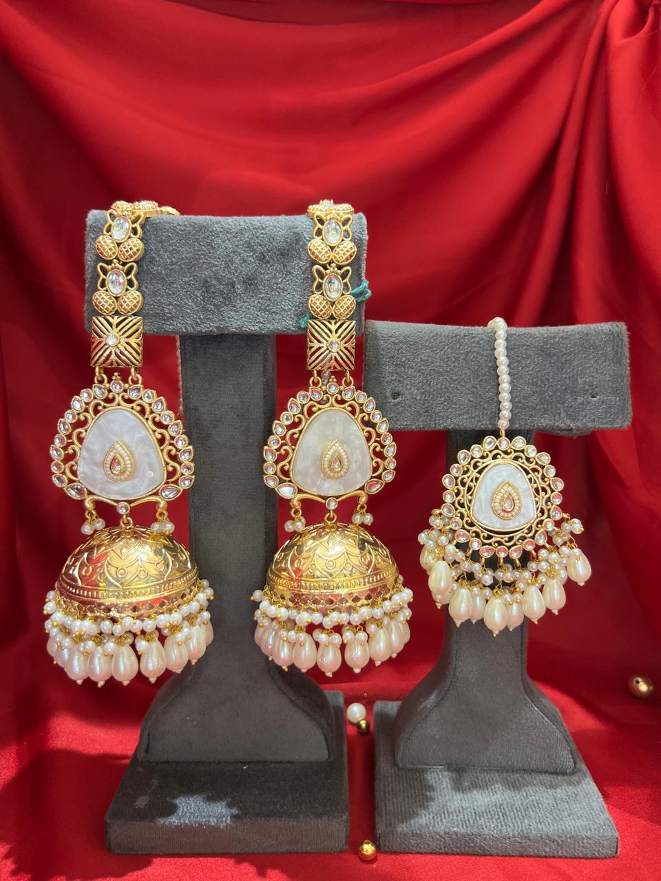 Timeless White Enamel & Pearl Jhumka Set