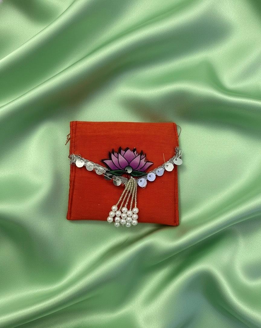 Auspicious Saffron Lotus Ginni Pouch