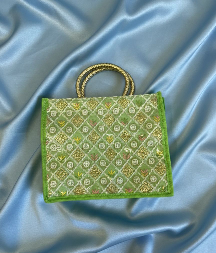Handcrafted Green Zari Work Pooja Bag