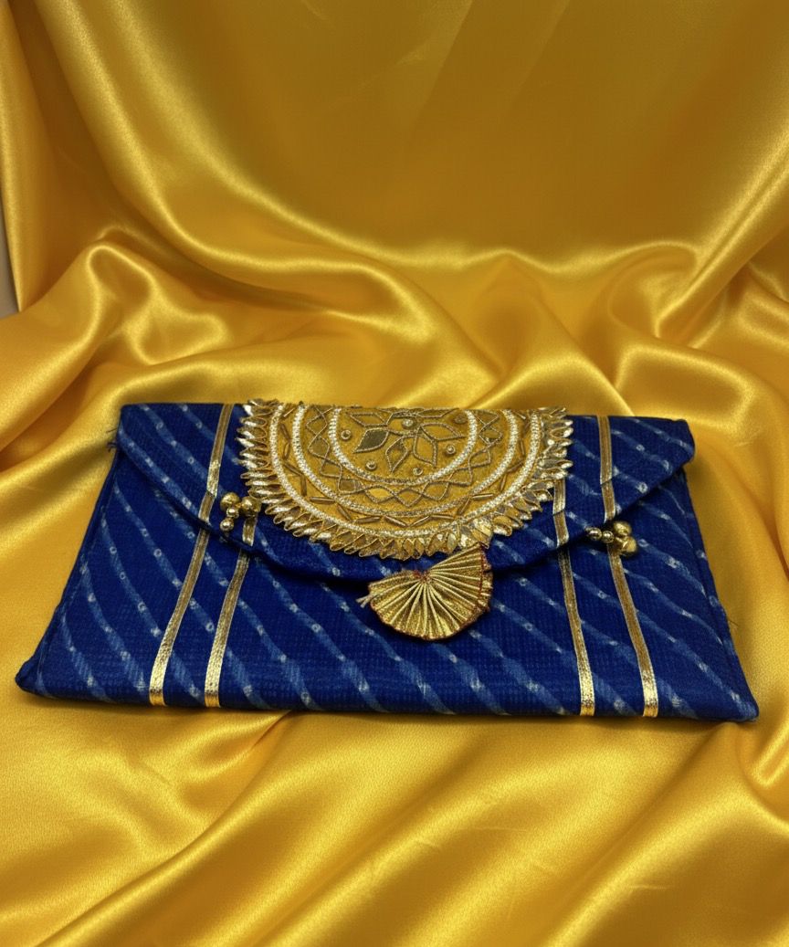 Royal Blue Bandhani Gota Cloth Clutch