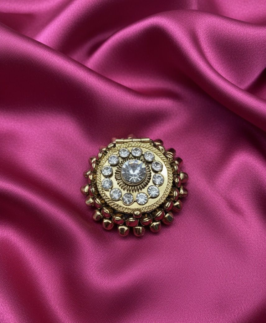 Crystal Dome Antique Gold Sindoor Box